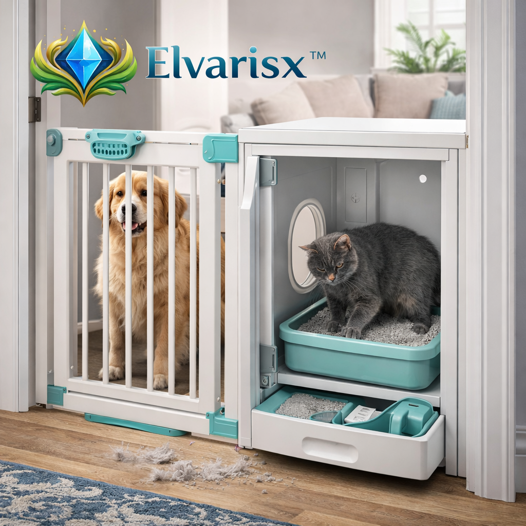 Elvarisx™ Dual-Purpose Pet Gate and Litter Box Cabinet