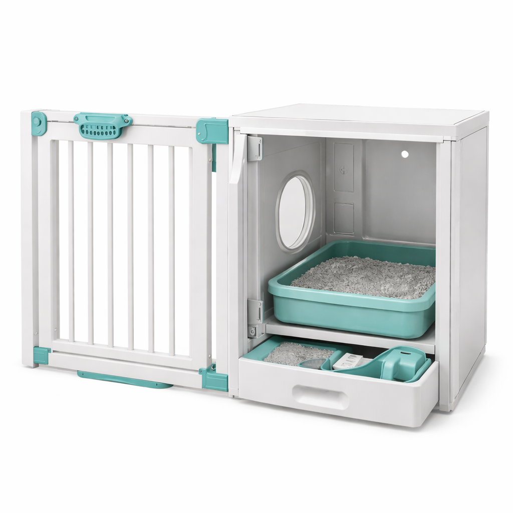 Elvarisx™ Dual-Purpose Pet Gate and Litter Box Cabinet